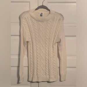 Long, cream-colored cable-knit sweater | Size XS